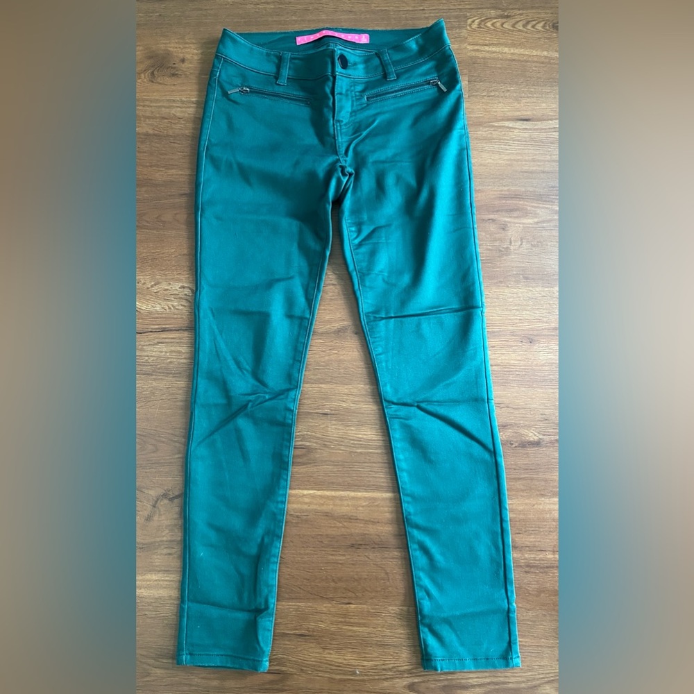 TINSELTOWN Denim Deep Forest Green Stretch Jeans. Moto style. 3 Juniors